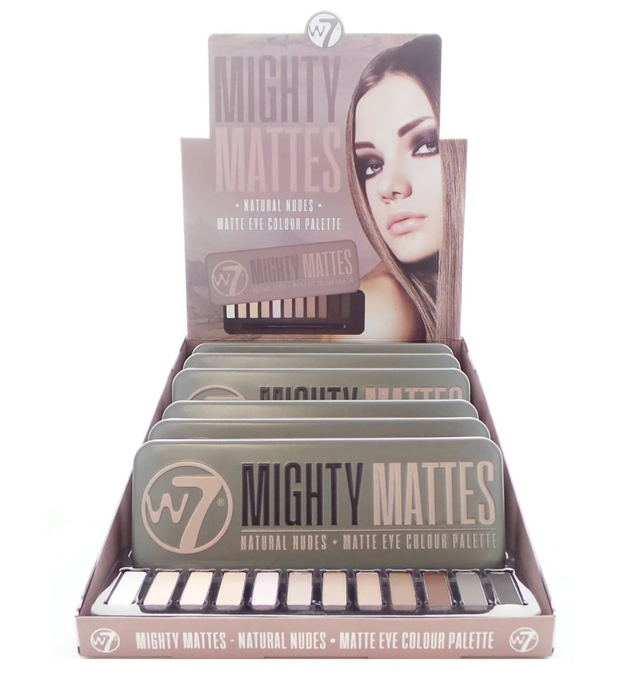 W7 Mighty Mattes Natural Nudes Matte Eye Colour Palette Display Set, 6 Pieces plus Display Tester