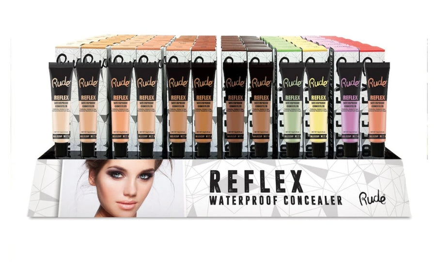 RUDE Reflex Waterproof Concealer Acrylic Display Set, 144 Pieces + 12 Testers