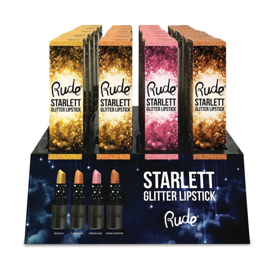 RUDE Starlett Lip Glitter Acrylic Display Set, 48 Pieces