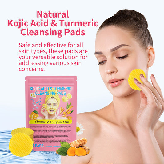Gentle daily cleansing pads with kojic acid, turmeric, and vitamin C for sensitive skin care