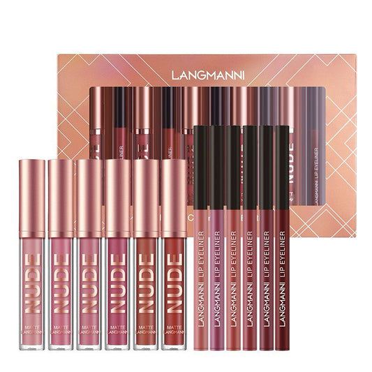 12-piece waterproof lip liner and matte liquid lipstick set in rich, long-lasting colors for defined, smudge-proof lips